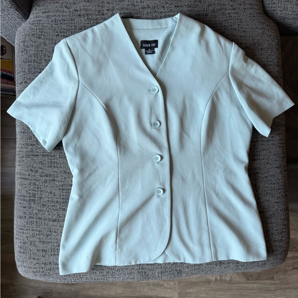 Leslie Fay Soft Blue Short Sleeve Blouse
